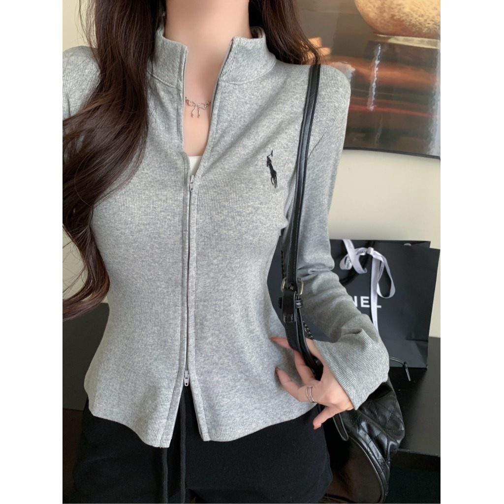 立领刺绣拉链长袖卫衣早秋新款韩系秋季修身显瘦设计感小众外套