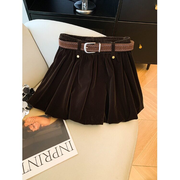 2026新款秋冬高腰丝绒半身裙花苞短裙女减龄显瘦百搭短裙绒面短裙