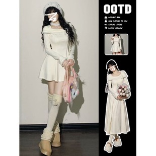 白色针织连衣裙子女秋冬季2024新款内搭毛衣长裙圣诞穿搭过年战袍