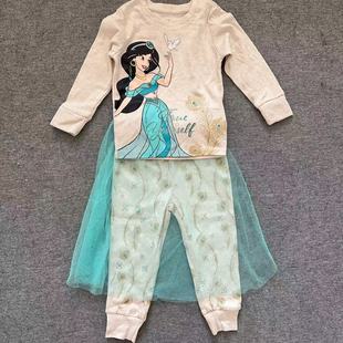 外单女童春秋款新款冰雪公主款家居服外穿三件套套装卫衣裤子纱裙