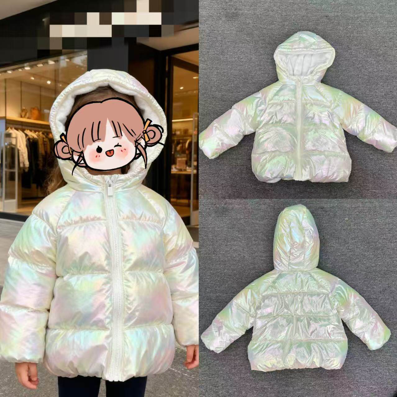 外单超美25年秋冬款新款女童中大童3-14连帽厚实棉衣棉服外套