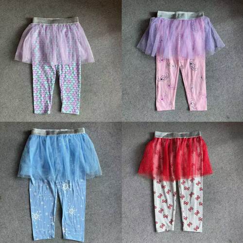 超美外单女童2-8春网纱裙裤假两件美人鱼KT猫冰雪公主裤长裤裤子