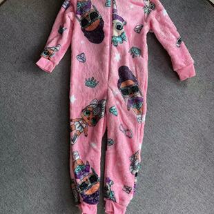 超美外单秋冬新款25女童中大童惊喜娃娃款珊瑚绒厚实家居连体睡衣