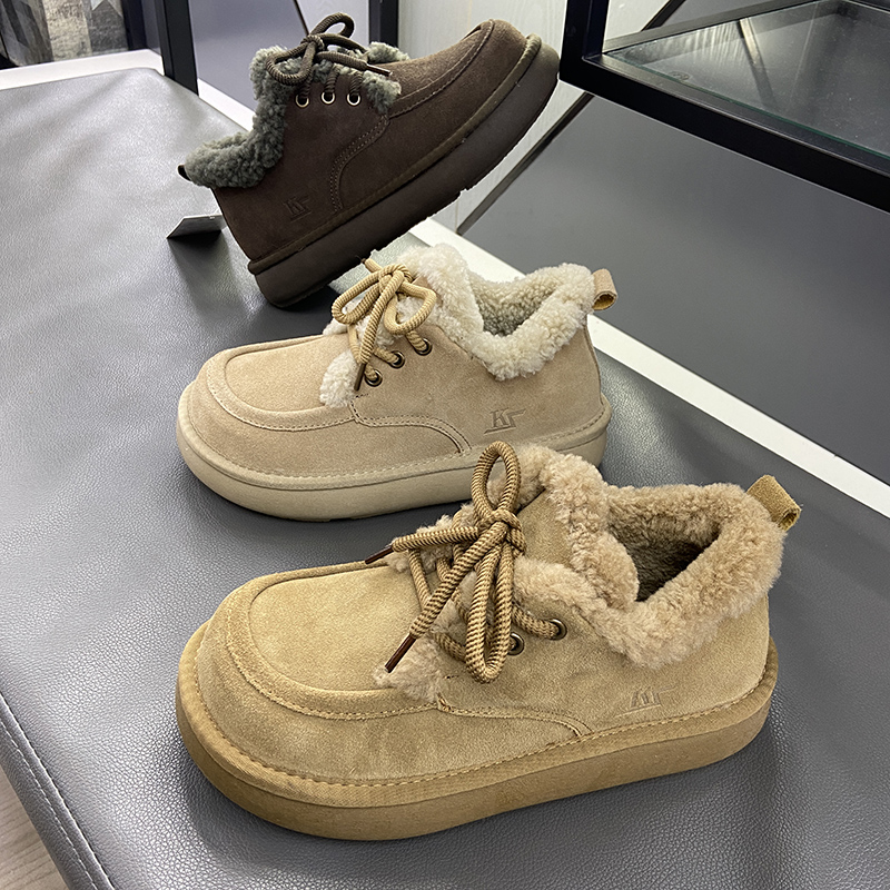 羊羔毛丑萌面包大头女雪地靴瓢鞋