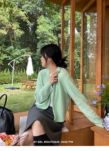 97 Sel boutique /浅薄荷绿新款纯羊毛高领拉链针织毛衣开衫外套