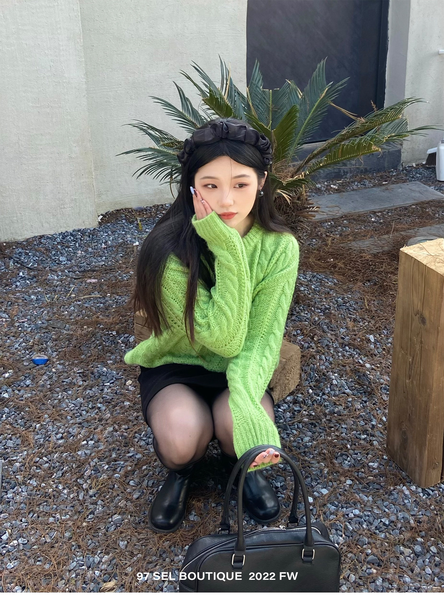 97 Sel boutique /设计感韩版宽松针织纯色套头麻花毛衣上衣女