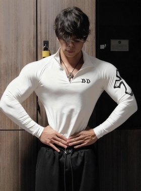 Breathedivinity美式潮牌速干健身男半拉链运动长袖T恤打底训练服