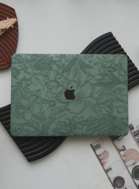 墨绿色压花2024新款苹果电脑保护套适用于macbookAir13.6保护壳笔记本air15 pro14寸m3macbookPro13寸保护壳