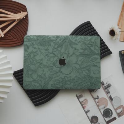 墨绿色压花2024新款苹果电脑保护套适用于macbookAir13.6保护壳笔记本air15 pro14寸m3macbookPro13寸保护壳