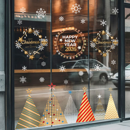 素井金色雪花创意装饰节日静电贴