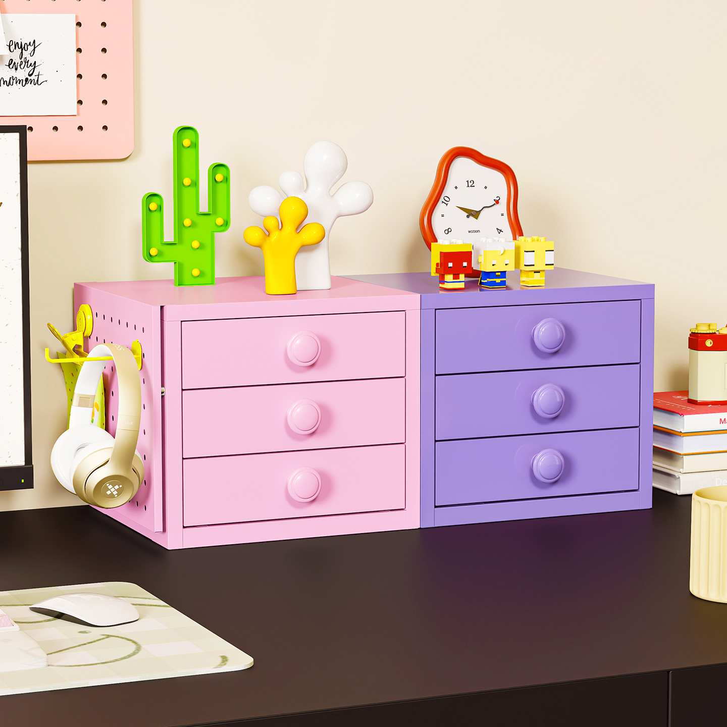 铁艺桌面收纳盒抽屉式储物柜办公室文件资料柜多层杂物柜整理架子