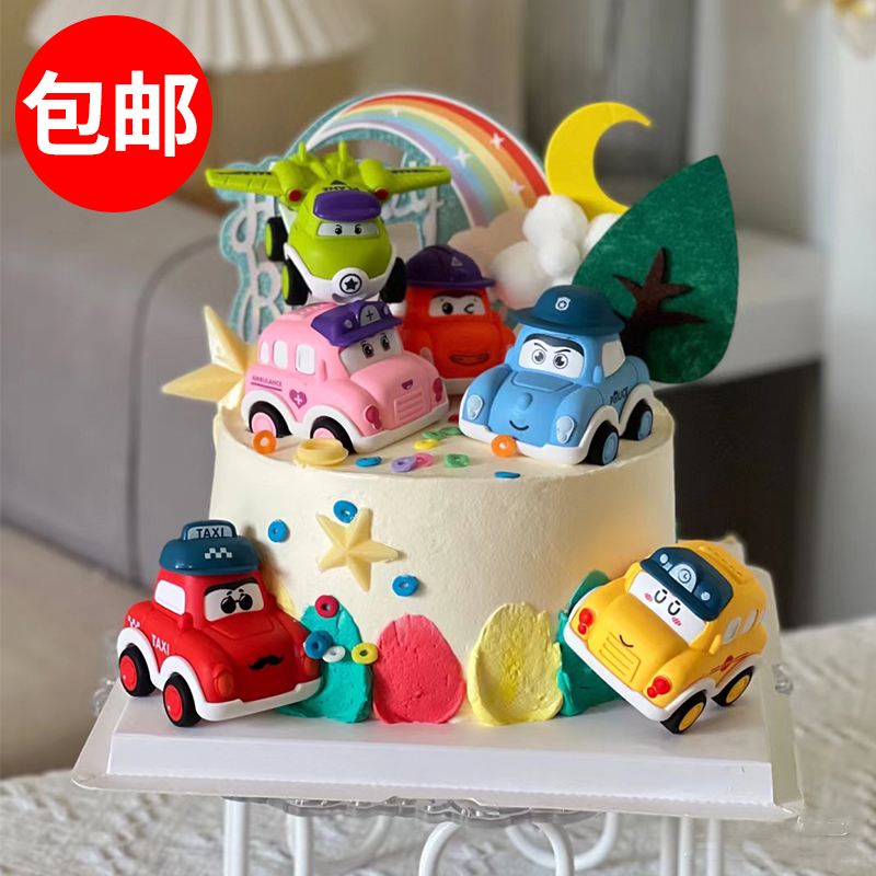网红Q版小汽车蛋糕装饰摆件