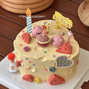 loopy蛋糕装饰摆件软陶海狸小奶酪插件可爱露比河狸挂件生日插件