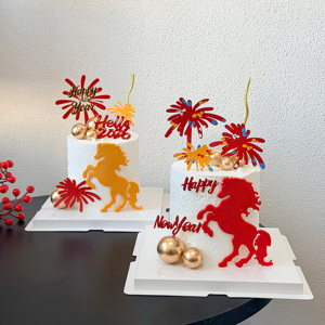 2026新年马年蛋糕装饰马到成功翻糖切模千里马礼花蜡烛插件模具