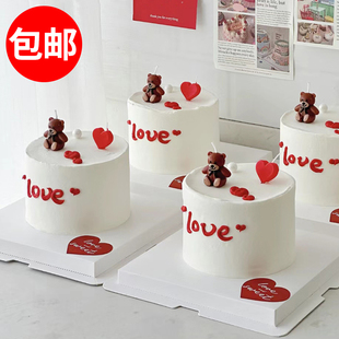 214情人节蛋糕装 饰小熊蜡烛红色爱心蜡烛插件520七夕情侣告白摆件