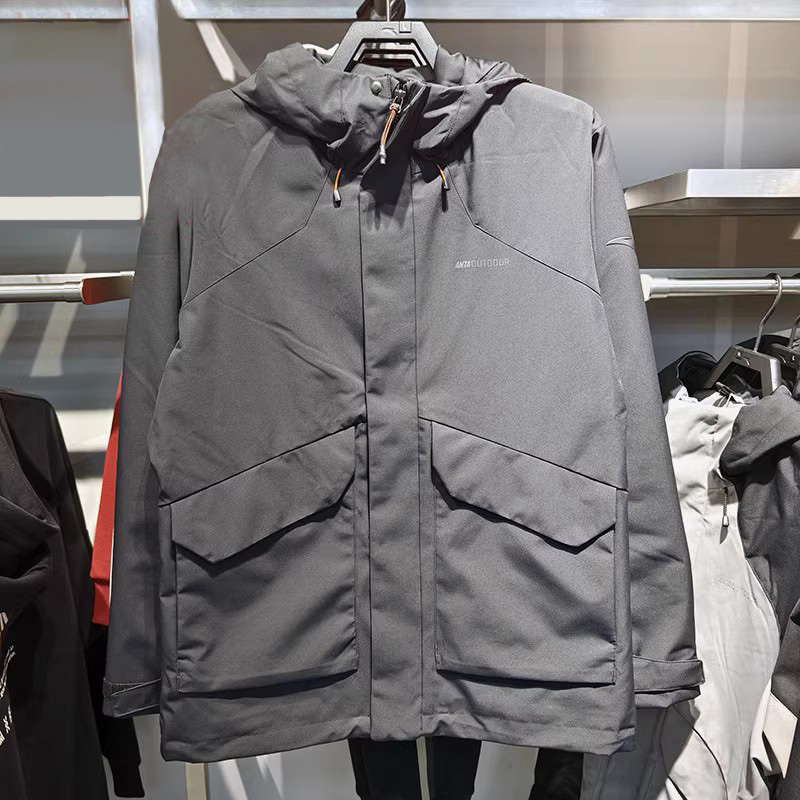 安踏冲锋衣男风衣加绒保暖梭织运动连帽上衣9冬季新款152546607N