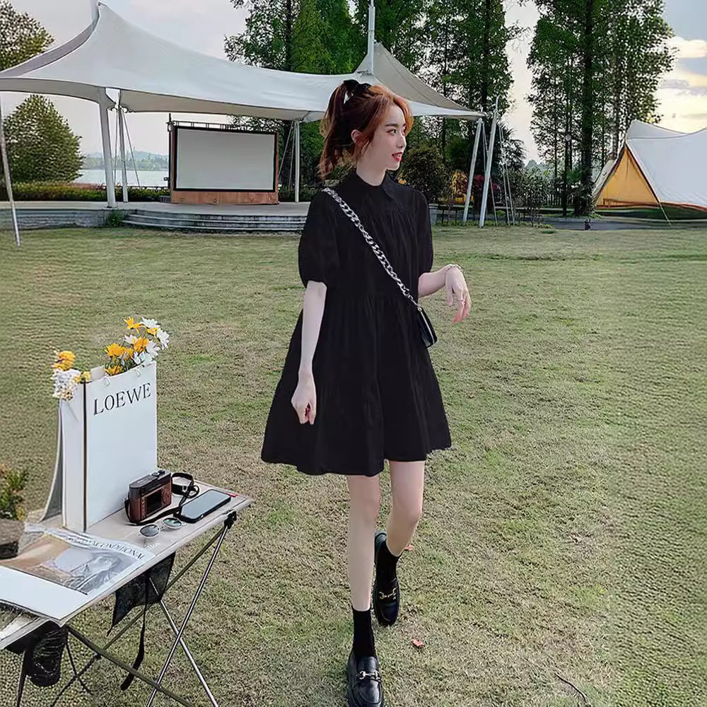2025夏季泡泡抽褶衬衫连衣裙韩版宽松小个子森系初恋娃娃短款
