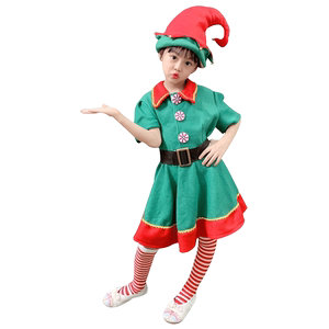 圣诞节儿童服装男女童绿色精灵cos扮演服圣诞老人幼儿园亲子套装