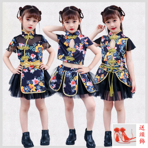 儿童演出服复古旗袍中国风国潮风幼儿爵士舞蹈服走秀蓬蓬裙表演服