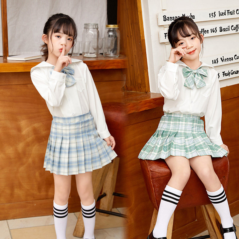 女童春装JK套装2025年新款学院风格子半身裙长袖衬衫春秋百褶裙