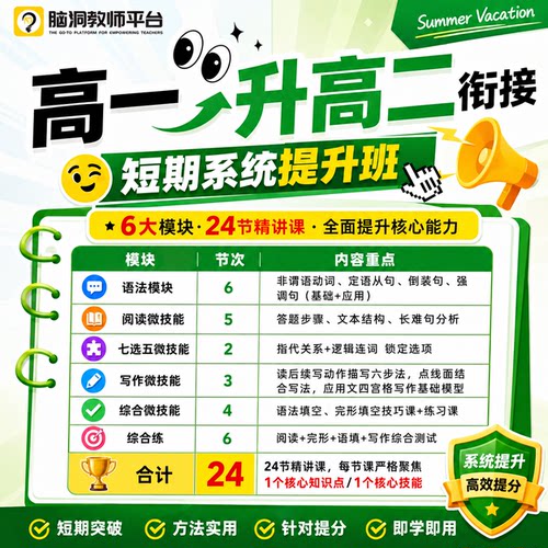 脑洞英语课堂 高一升高二衔接短期班英语课件PPT作业练习资料包