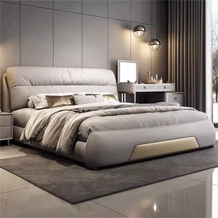 意式极简真皮床高端大气软包双人主卧大床现代简约轻奢皮床储物床