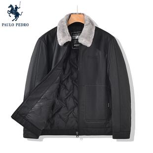 保罗彼得冬季新款男可拆卸毛领羽绒服PU保暖夹克外套QYDD75890