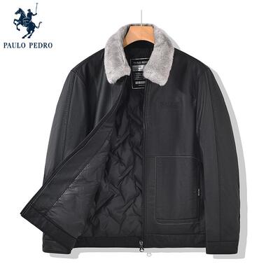 保罗彼得冬季新款男可拆卸毛领羽绒服PU保暖夹克外套QYDD75890
