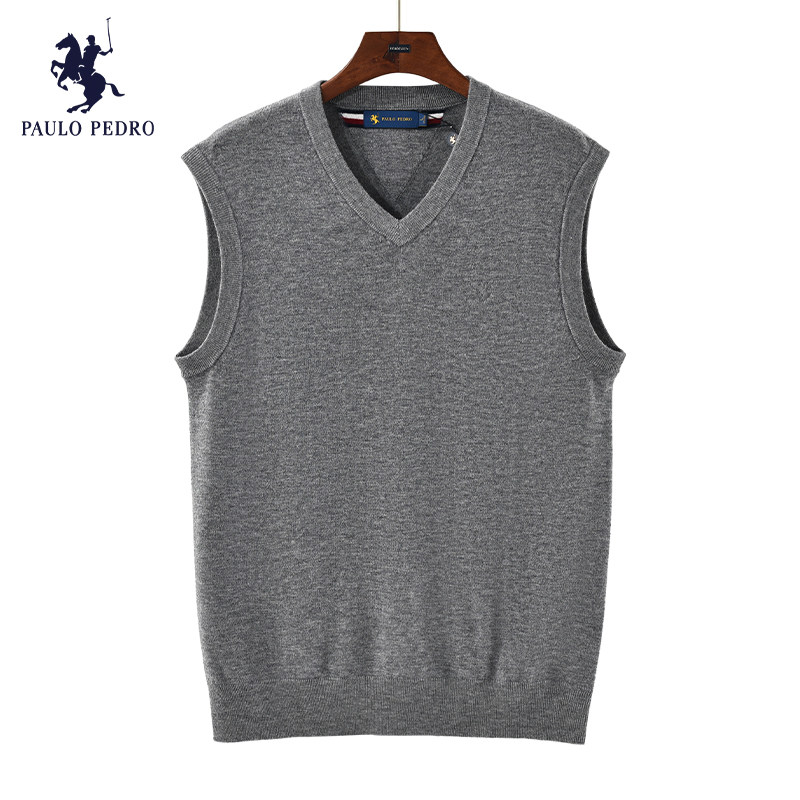 mmbc39151保罗专柜秋新男式羊毛背心100纯棉羊毛v领针织无袖毛衣