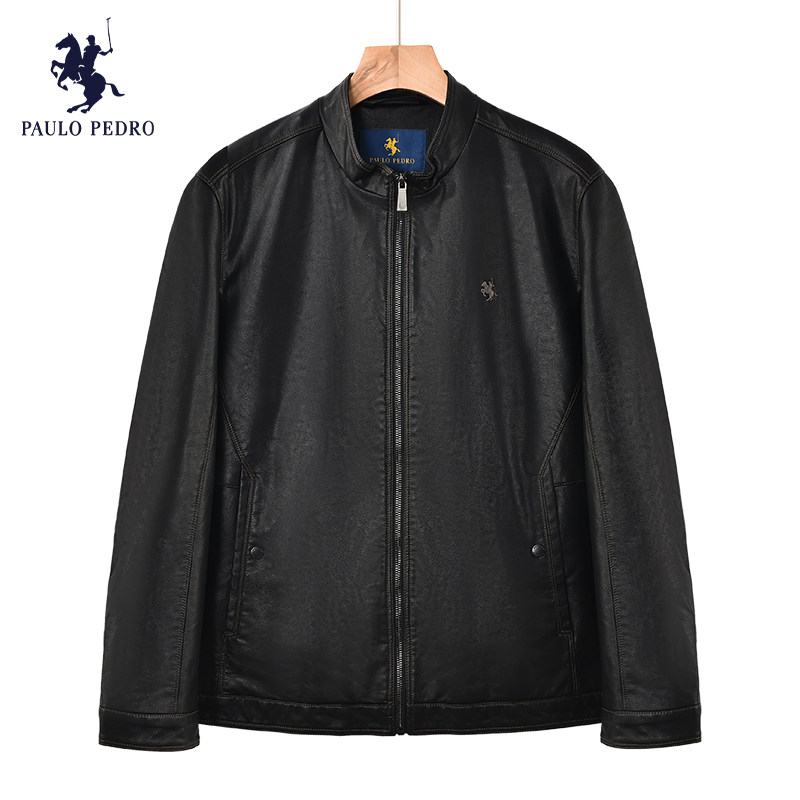 ycbc25340保罗专柜同款男皮夹克加绒立领拉链商务休闲防保暖外套