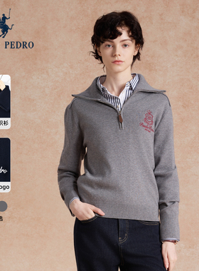 保罗彼得2025秋冬新款女针织衫翻领保暖宽松刺绣毛衣UKECZ00211