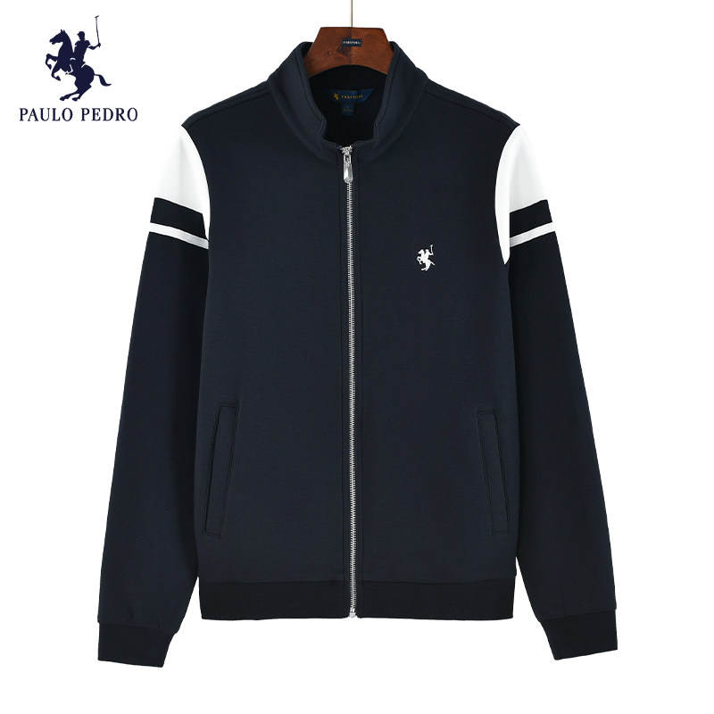 tebc96142保罗专柜款秋新男式开衫卫衣刺绣拉链拼色商务休闲外套