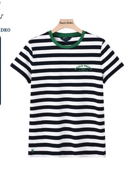 保罗彼得夏装新款女士纯棉短袖T恤百搭时尚圆领条纹上衣NCDB42270