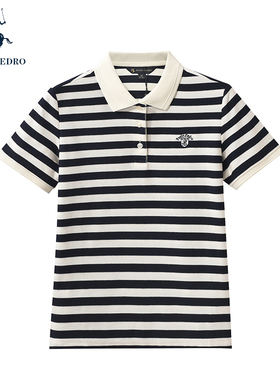 保罗彼得2025夏新款女短袖POLO衫T恤条纹翻领专柜同款DTEB44100