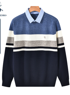 保罗彼得春秋新款男士时尚长袖针织衫假两件毛衣外套MLCC34622