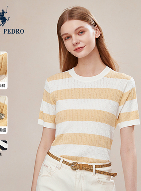 保罗彼得新款女短袖针织衫亲肤透气专柜同款条纹圆领T恤YUEB65941