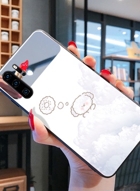 云朵小狗镜面带镜子适用华为P20手机壳p30pro硅胶p30p0r白色p40女款p50可爱mate30时尚nova7se新款no6es创意