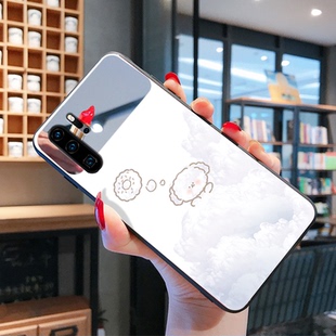 no6es创意 nova7se新款 云朵小狗镜面带镜子适用华为P20手机壳p30pro硅胶p30p0r白色p40女款 p50可爱mate30时尚
