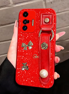 2026马年红色新款腕带适用vivoX70手机壳带支架X200mini春节X50+秋冬Y50喜庆Y30保护套X60+防摔X20Plus硅胶