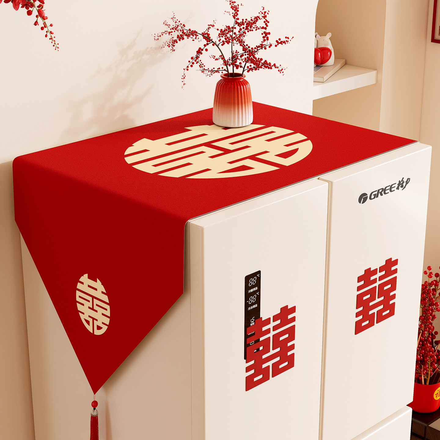 结婚冰箱盖布婚房喜庆单双开门防尘套罩红色喜字氛围感微波炉盖巾,居家布艺,万能盖巾,淘宝优惠券,粉丝福利购,淘宝优惠卷