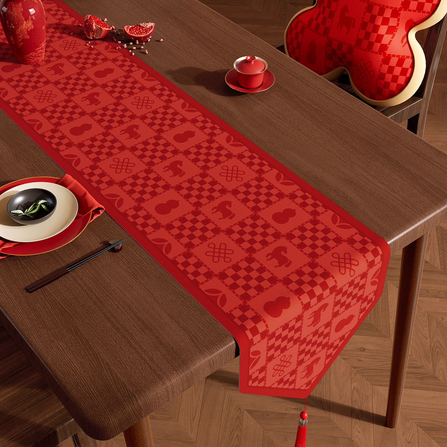 新年桌旗红色喜庆茶席2026新款茶桌垫春节氛围感餐桌茶几长条桌布,居家布艺,桌旗,淘宝优惠券,粉丝福利购,淘宝优惠卷