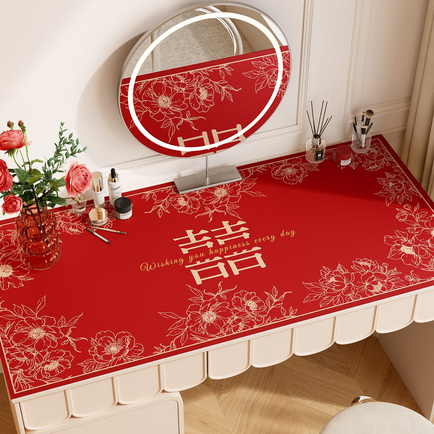 结婚梳妆台桌垫婚房装饰布置