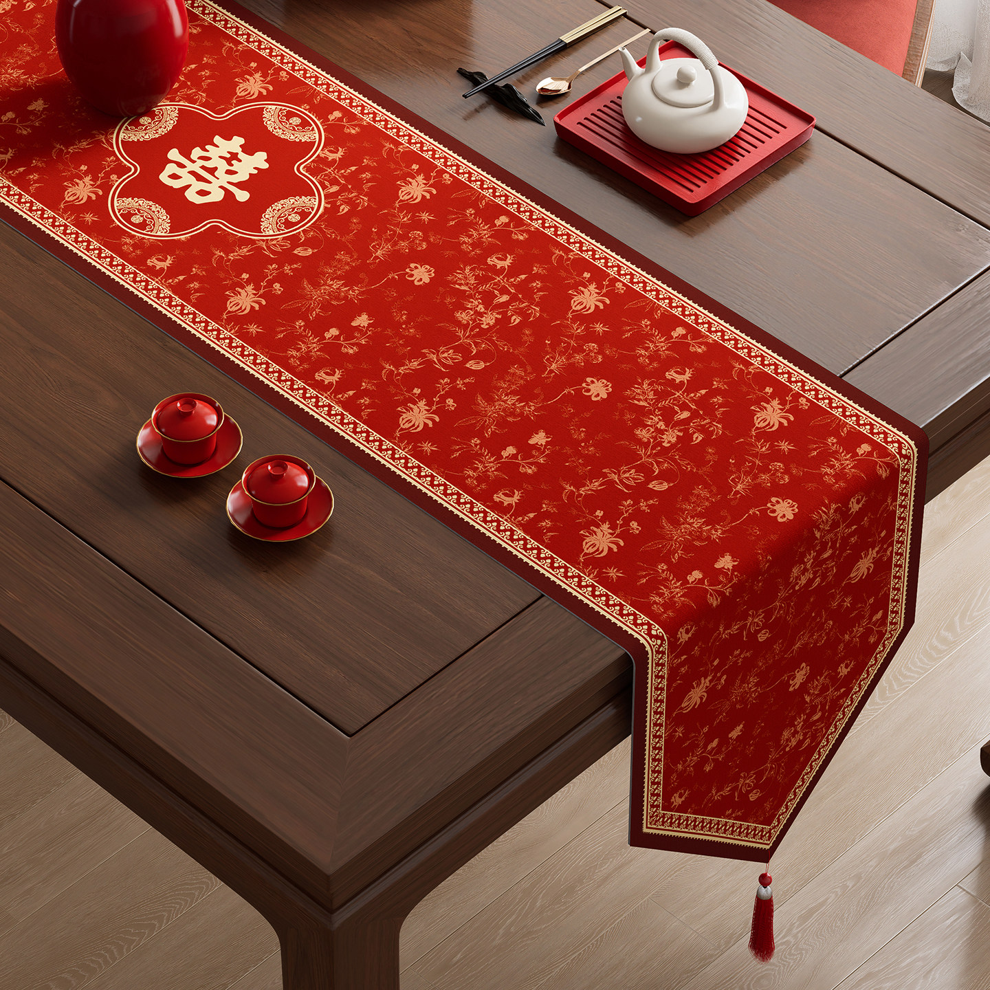 新中式结婚桌旗轻奢高端长条茶桌垫布喜庆婚房装饰布置客厅茶几布,居家布艺,桌旗,淘宝优惠券,粉丝福利购,淘宝优惠卷