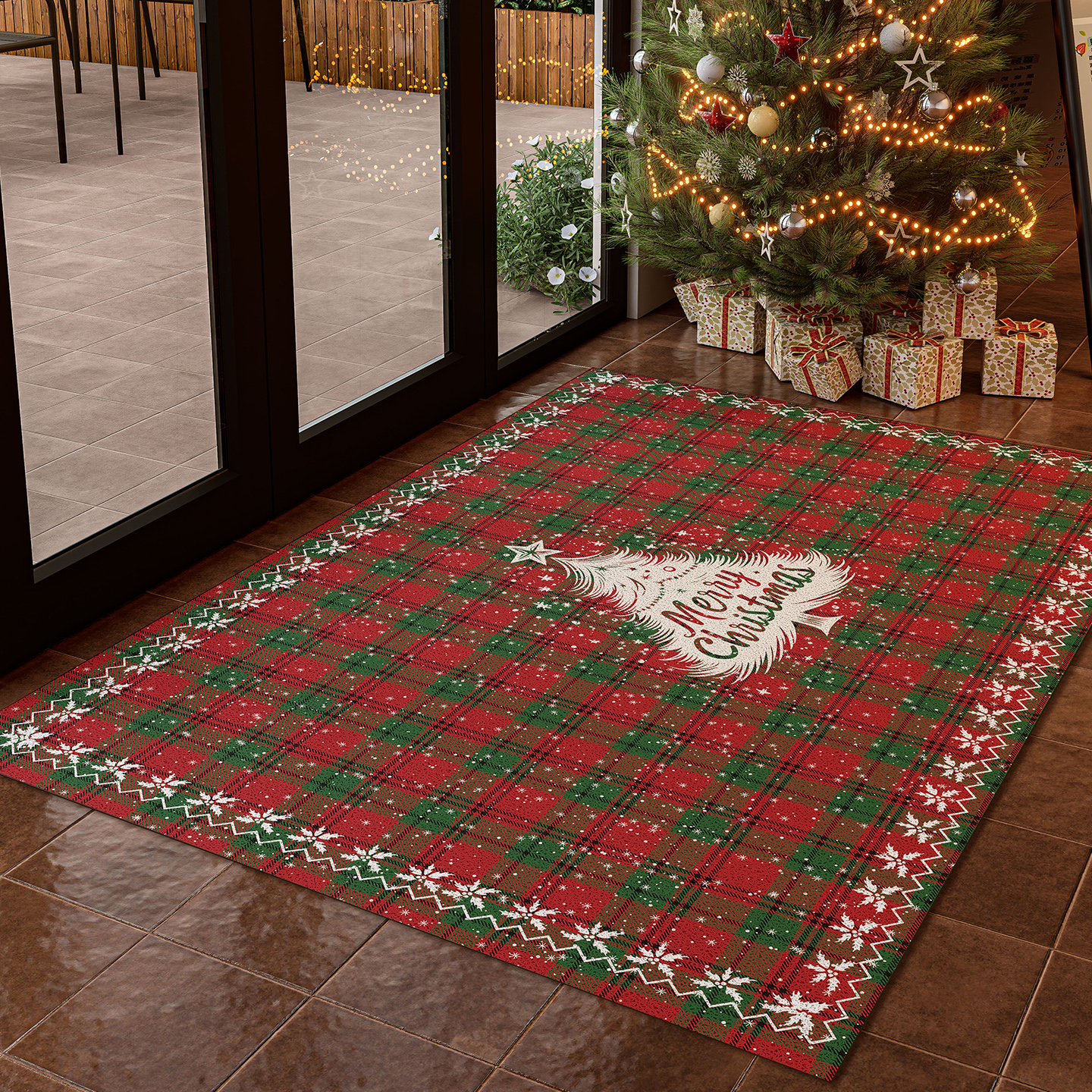 圣诞节入户地垫红色喜庆防尘脚垫