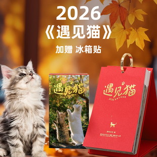 温暖治愈指南可爱翻页猫咪日历小清新可爱文艺桌面摆件马年记事本创意桌面摆件台历图书礼物 遇见猫日历2026年日历新款 赠冰箱贴