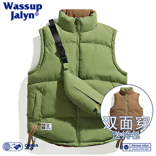 WASSUP JALYN潮牌双面穿马甲男女情侣秋冬季加厚保暖羽绒无袖棉服