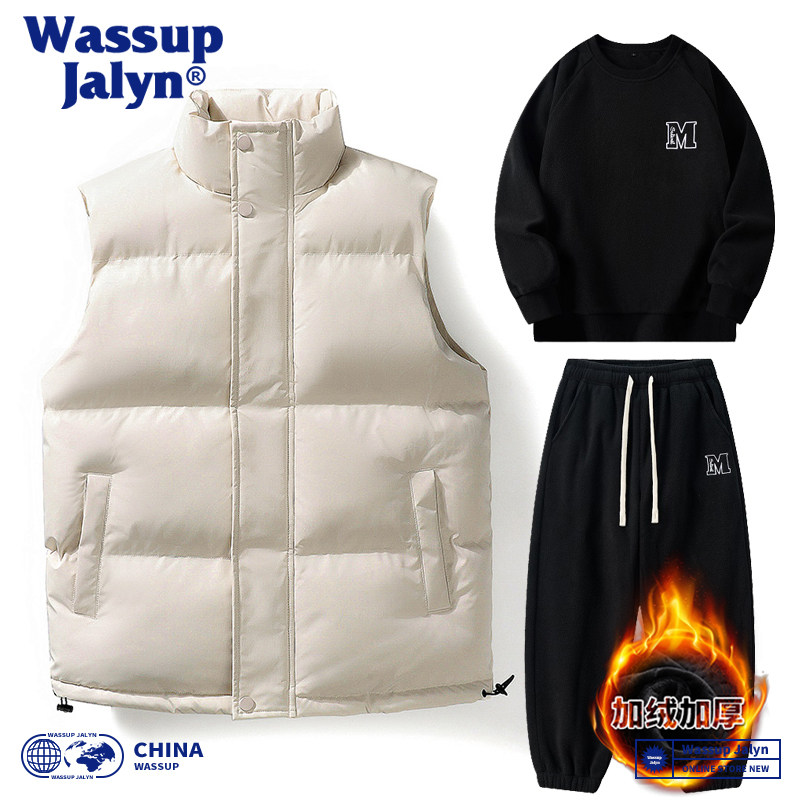 WASSUP JALYN秋冬马甲套装男羽绒棉服百搭加厚情侣坎肩马夹三件套,男装,常规马甲,淘宝优惠券,粉丝福利购,淘宝优惠卷