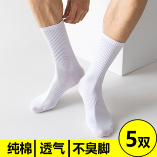 男士纯白色袜子秋冬季中筒纯棉防臭运动袜女长筒搭配鲨鱼裤的袜子