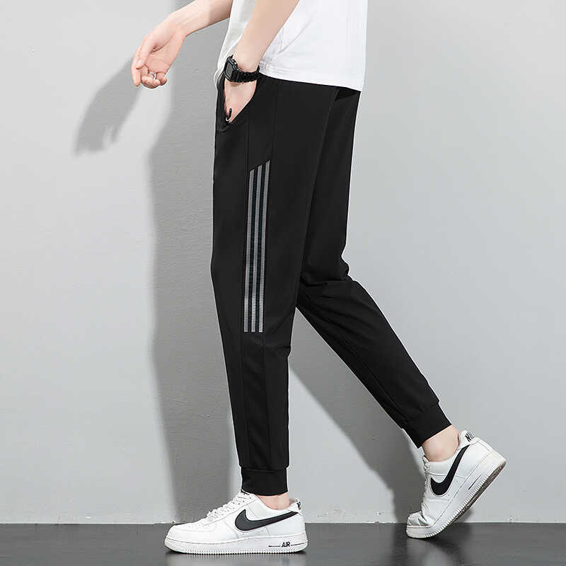 运动冰丝休闲裤男士裤子夏季薄款空调裤2024新款夏天束脚九分裤男