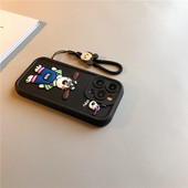 黑底怕洽狗立体挂绳适用苹果13手机壳11磨砂14Pro硅胶14可爱15pro卡通16高级感iPhone15防摔12全包16promax女